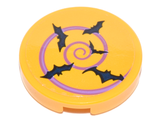 Lego Tile, Round 2 x 2 with Bottom Stud Holder with Medium Lavender Spiral and 5 Black Bats Pattern (Sticker) - Set 41230