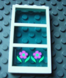 Lego Window 1 x 4 x 6 with 3 Panes with Fixed Trans-Light Blue Glass with Flowers Pattern (Sticker) - Set 6418