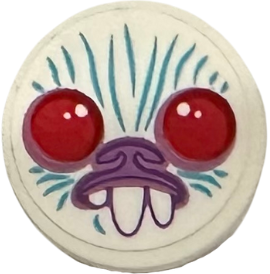 Lego Tile, Round 2 x 2 with Bottom Stud Holder with Face with Red Eyes, Medium Lavender Nose, Medium Azure Lines and Buck Teeth (Trolls Debbie) Pattern (Sticker) - Set 41254