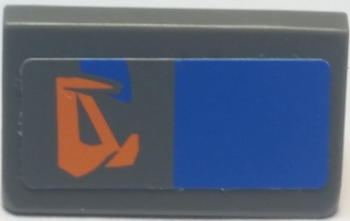 Lego Slope 30 1 x 2 x 2/3 with Orange Markings and Blue Rectangle Pattern Model Left Side (Sticker) - Set 7962