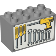 Lego Duplo Brick 2 x 4 x 2 with Tools on Light Gray Background Print