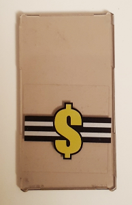 Lego Glass for Window 1 x 4 x 6 with Yellow Dollar Sign on Black and White Stripes Pattern (Sticker) - Set 6864