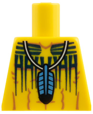 Lego Torso Western Indians Blue Feather Pendant and Black Body Paint Pattern / Yellow