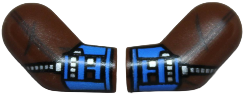 Lego Arm, (Matching Left and Right) Pair with Blue Gauntlets and Silver Hoses Pattern / Reddish Brown