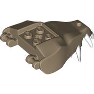 Lego Creature Body Part, Dragon Head Upper Jaw with 4 Studs on Top and White Teeth Print / Dark Tan