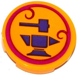 Lego Tile, Round 2 x 2 with Bottom Stud Holder with Hammer and Anvil in Magenta Circle Pattern (Sticker) - Set 41176