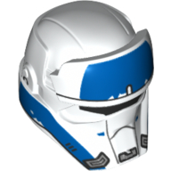 Lego Helmet, Raised Forehead, Angular Front, Imperial Transport Pilot, Blue Markings Print / White