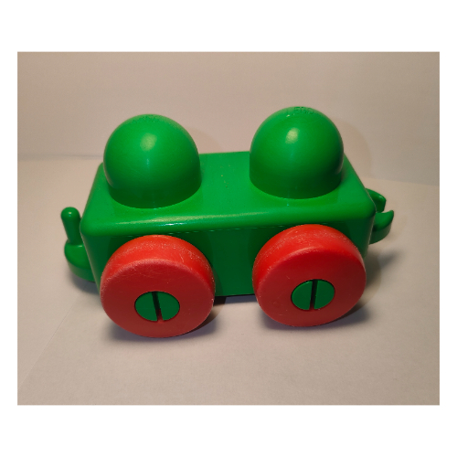 Lego Primo Wheel Base 1 x 2 with Hitches and Red Wheels / Bright Green