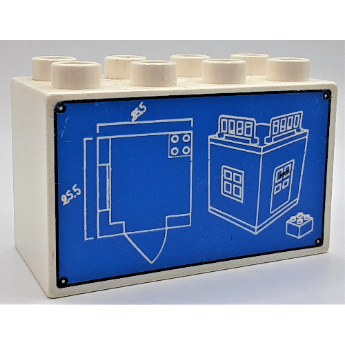 Lego Duplo Brick 2 x 4 x 2 with House Blueprint and Brick Print