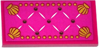 Lego Tile 2 x 4 with Magenta Mattress with Buttons and Gold Shells Pattern (Sticker) - Set 41063