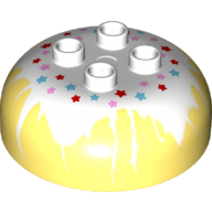 Lego Duplo Brick Round 4 x 4 Dome Top with 2 x 2 Studs - Marbled White 'Frosting' with Red, Medium Azure, and Pink Stars Print