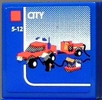 Lego Tile 2 x 2 with Lego Fire Car and 'CITY' and '5-12' Set Box Pattern (Sticker) - Set 7848 / Blue