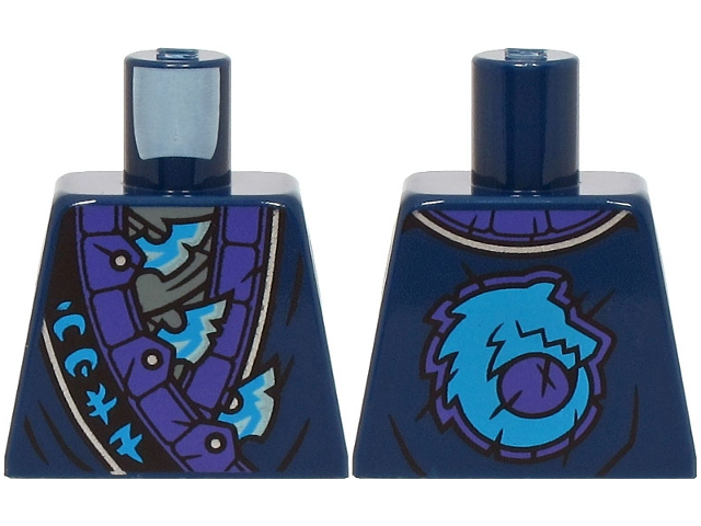 Lego Torso Robe, Dark Purple and Silver Trim, Dark Azure Ninjago Logogram 'WOLF', Metallic Light Blue Blades Pattern / Dark Blue