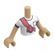Lego Minidoll Torso Boy with Warm Tan Arms and Hands with White shirt, Dark Blue Trim, Coral Scarf Print