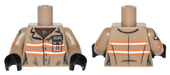 Lego Torso Ghostbusters Jumpsuit Female with 'P.T.' ID Badge and 'P' Necklace Pattern / Dark Tan Arms with Ghostbusters Pattern / Black Hands