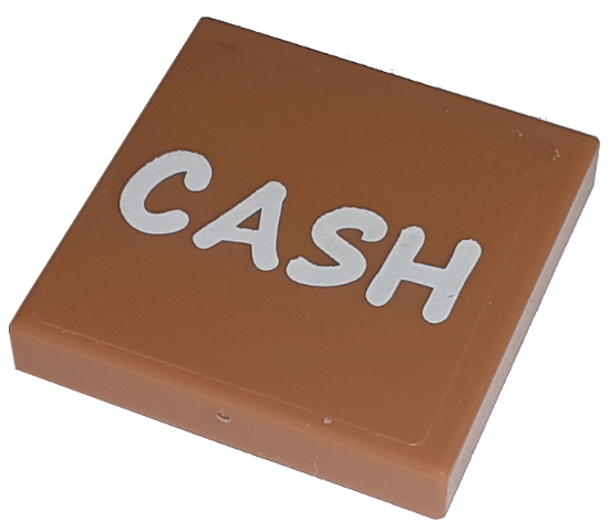 Lego Tile 2 x 2 with White 'CASH' Pattern (Sticker) - Set 71016 / Medium Nougat