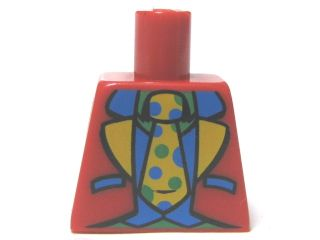 Lego Torso Jacket with Blue and Yellow Lapels, Blue Vest, Green Shirt and Yellow Tie with Polka Dots Pattern (Clown Suit) / Red