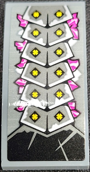 Lego Slope, Curved 4 x 2 with Silver Armor Plates, Gold Spikes and Magenta Highlights Pattern (Sticker) - Set 71772