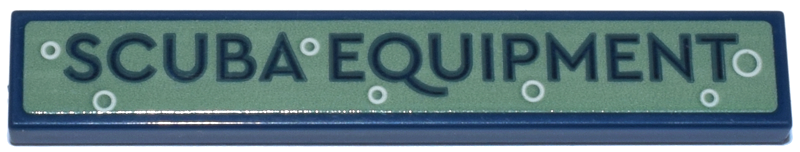 Lego Tile 1 x 6 with Blue 'SCUBA EQUIPMENT' and White Bubbles on Sand Green Background Pattern (Sticker) - Set 910040 / Dark Blue