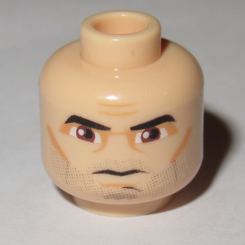 Lego Minifig Head Captain Rex, Thick Eyebrows, Brown Eyes, Fine Stubble Print [Blocked Open Stud] / Light Nougat
