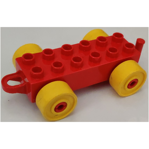 Lego Duplo Car Base 2 x 6 with Yellow Wheels, (Old Style) Closed Hitch End / Blue
