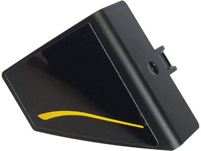 Lego Technic, Panel Curved #70 5 x 4 x 3 Tapered Right with Yellow Curved Stripe Pattern (Sticker) - Set 42240 / Black