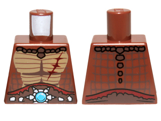 Lego Torso Crocodile Skin with Dark Red Scar and Blue Round Jewel (Chi) Belt Pattern / Reddish Brown