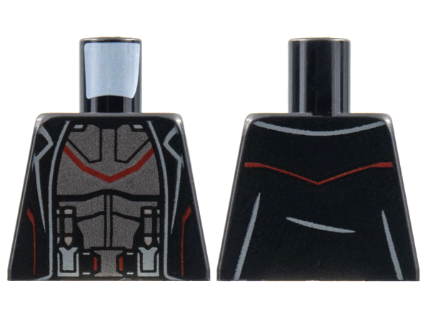 Lego Torso Jacket with Red Stripe, Pearl Dark Gray Armor Pattern / Black
