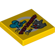 Lego Tile 2 x 2 with 'The ITCHY & SCRATCHY Show' Print / Yellow