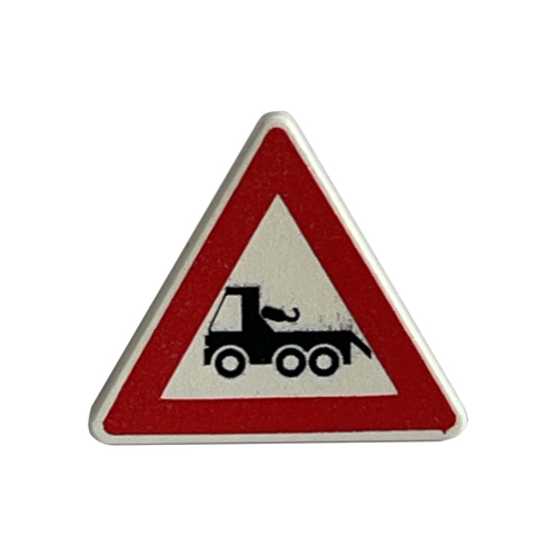 Lego Road Sign Clip-on 2 x 2 Triangle with Red Border and Truck Print / White