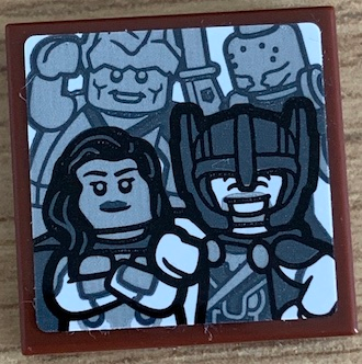 Lego Tile 2 x 2 with Picture of Thor, Korg, Miek and Valkyrie Minifigures Pattern (Sticker) - Set 76200