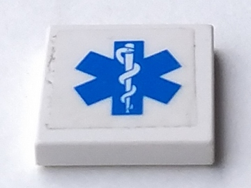 Lego Tile 2 x 2 with Blue EMT Star of Life on White Background Pattern (Sticker) - Sets 6164 / 7903 / White