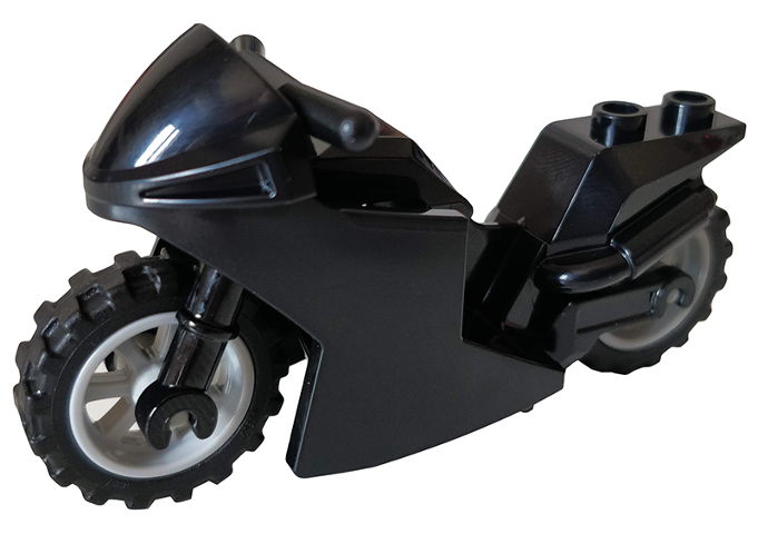 Lego Motorcycle Sport Bike with Black Frame, Light Bluish Gray Wheels and Black Handlebars