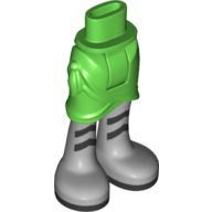 Lego Minidoll Hips and Wrap Skirt with Silver Legs and Black V-Stripes and Soles Print / Bright Green