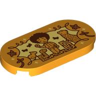 Lego Tile Round 2 x 4 with Antonio, Animals on Bright Light Yellow Background Print / Bright Light Orange