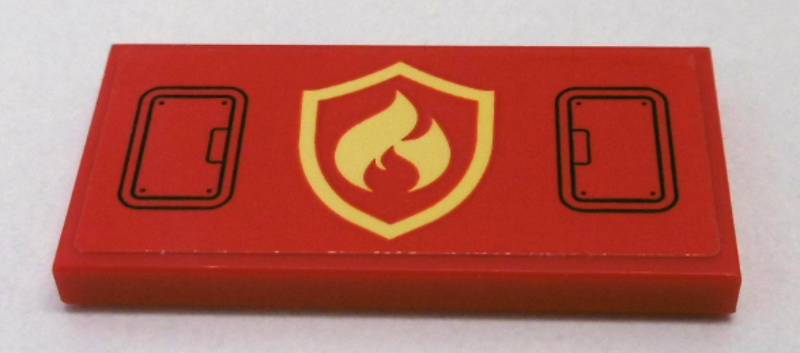 Lego Tile 2 x 4 with Black Hatches and Fire Logo Pattern (Sticker) - Set 60281