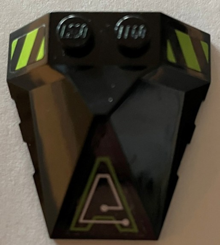 Lego Wedge 4 x 4 x 1 1/3 Pyramid Center with Lime and Silver Exo-Force Circuitry and Danger Stripes Pattern Model Right Side (Stickers) - Set 7709 / Black