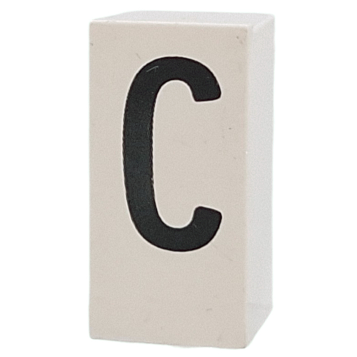 Lego Tile Special 1 x 2 x 5/6 with Stud Hole in End with 'C' Print / White