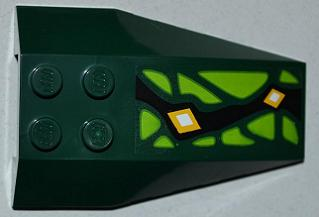 Lego Wedge 6 x 4 Triple Curved with Lime Scales and 2 Yellow Diamonds Pattern Model Right Side (Sticker) - Set 9450 / Dark Green