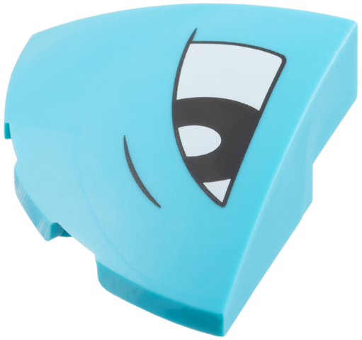 Lego Slope, Curved 3 x 3 Corner Round with White Triangle Eye, Black Eyebrow and Pupil Pattern Model Left Side