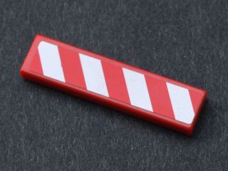 Lego Tile 1 x 4 with Red and White Danger Stripes Thick Pattern Model Right Side (Sticker) - Set 7747