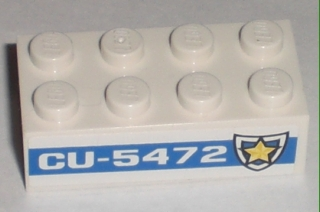 Lego Brick 2 x 4 with 'CU-5472' and Badge Pattern on Both Sides (Stickers) - Set 8196 / White