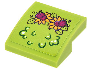 Lego Slope, Curved 2 x 2 x 2/3 with Magenta and Bright Light Orange Flowers and Lime Leaves Pattern (Sticker) - Set 41175