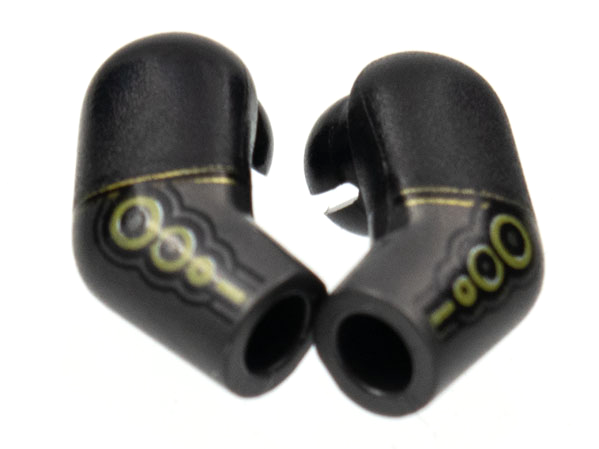 Lego Arm, (Matching Left and Right) Pair with Black Short Sleeves, Gold Circles Pattern / Pearl Dark Gray