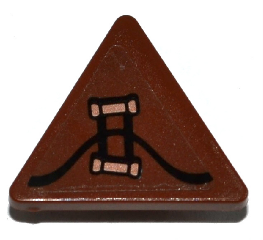 Lego Road Sign 2 x 2 Triangle with Clip with Copper Handles Pattern (Sticker) - Set 70602 / Reddish Brown