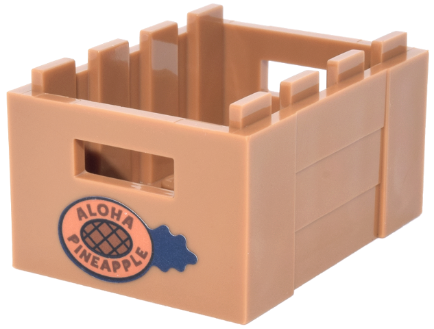 Lego Container, Crate 3 x 4 x 1 2/3 with Handholds with Dark Blue and Nougat Pineapple and Reddish Brown 'ALOHA PINEAPPLE' Pattern (Sticker) - Set 43268