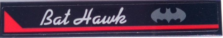 Lego Tile 1 x 6 with Red Stripe, Batman Logo and 'Bat Hawk' Pattern Model Right Side (Sticker) - Set 70915