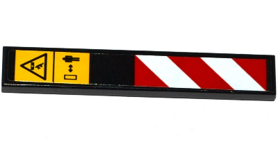Lego Tile 1 x 6 with Warning Signs and Red and White Danger Stripes Pattern Model Right Side (Sticker) - Set 42053 / Black