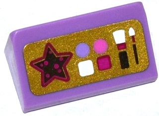 Lego Slope 30 1 x 2 x 2/3 with Star, Makeup and Brushes on Gold Background Pattern (Sticker) - Set 41063