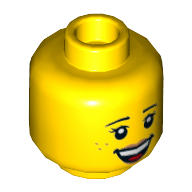 Lego Minifig Head Feldman / Rivera, Eyebrows, Freckles, Open Smile Teeth / Sleeping, Closed Eyes Print / Yellow